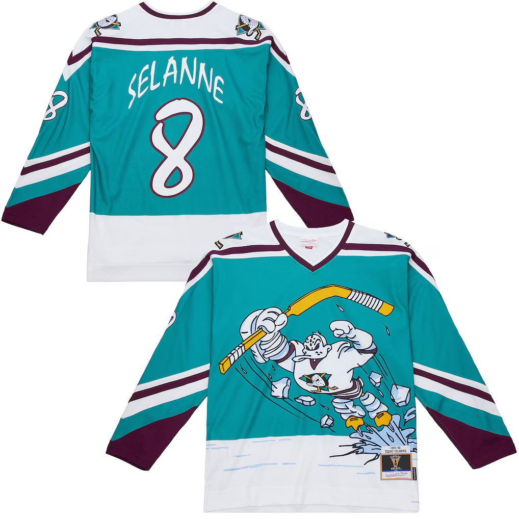 Men¡¯s Anaheim Ducks Teemu Selanne #8 Mitchell & Ness Teal 1995-96 Power Play Jersey