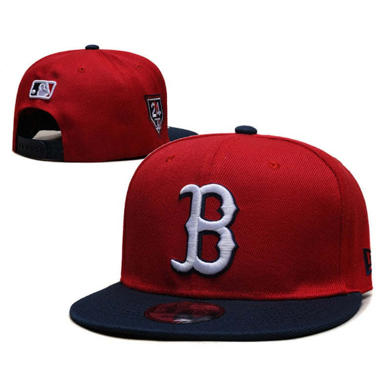 Boston City Baseball B Symbol Flat Snapback & Dad Caps, Unisex Adjustable Game Day Headwear Red Navy White Multi Color Hats