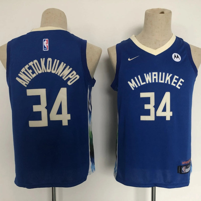 Kids Milwaukee Bucks Antetokounmpo NO.34 Basketball Jersey
