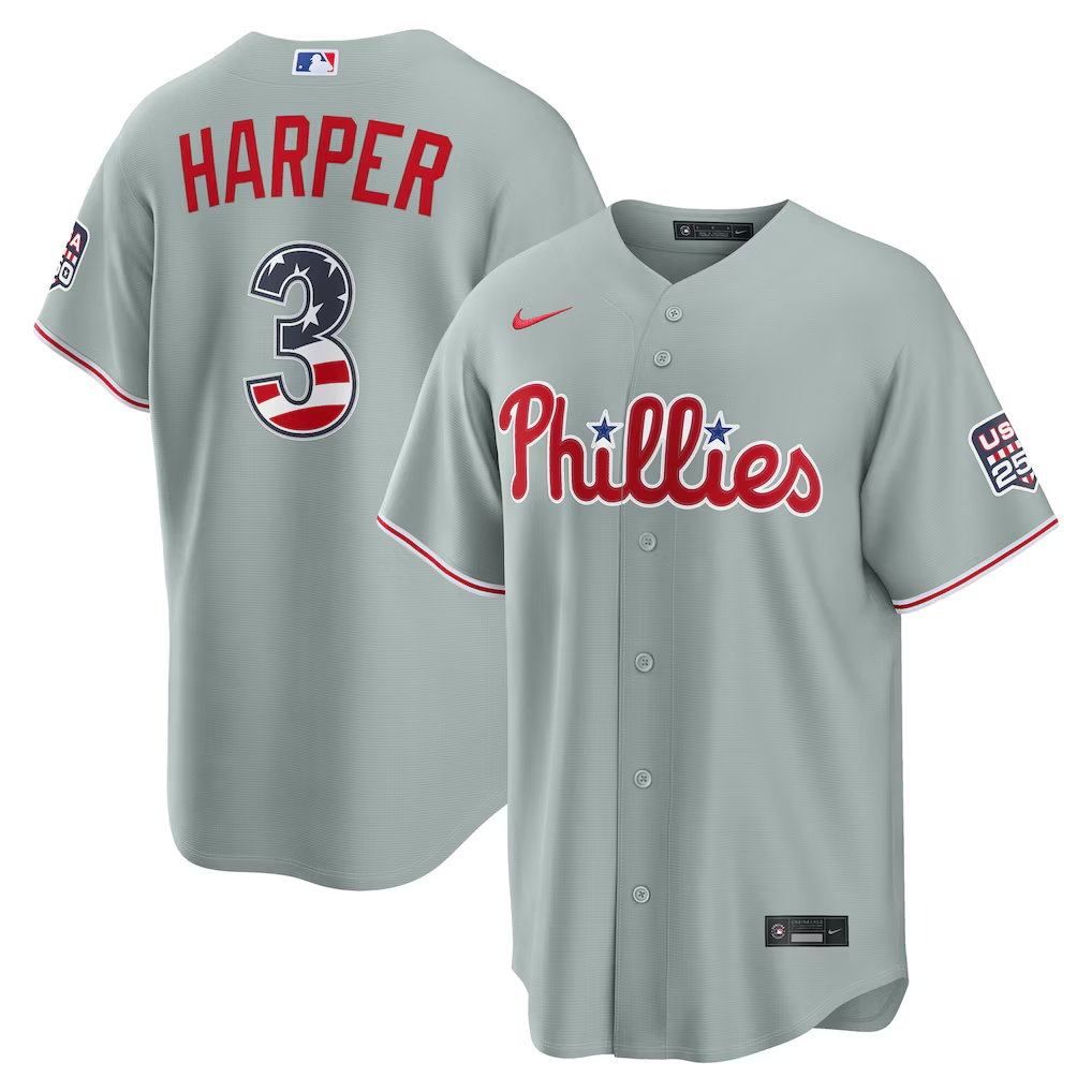 Men/Women/Youth Philadelphia Phillies Bryce Harper #3 baseball Jerseys USA flag version Gray