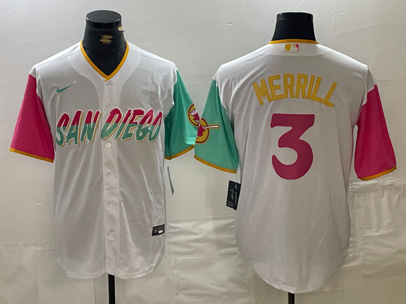 Men/Women/Youth San Diego Padres Sam Merrill #3 baseball Jerseys