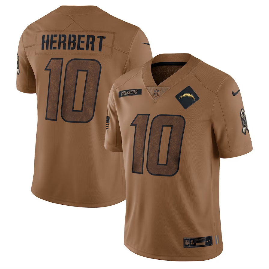 men/women/kids #10 Los Angeles Chargers Justin Herbert 2023 Salute To Service Jersey
