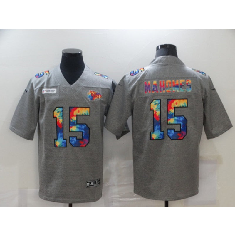 men/women/kids KC.Chiefs Mahomes NO.15 Grey Football Jersey