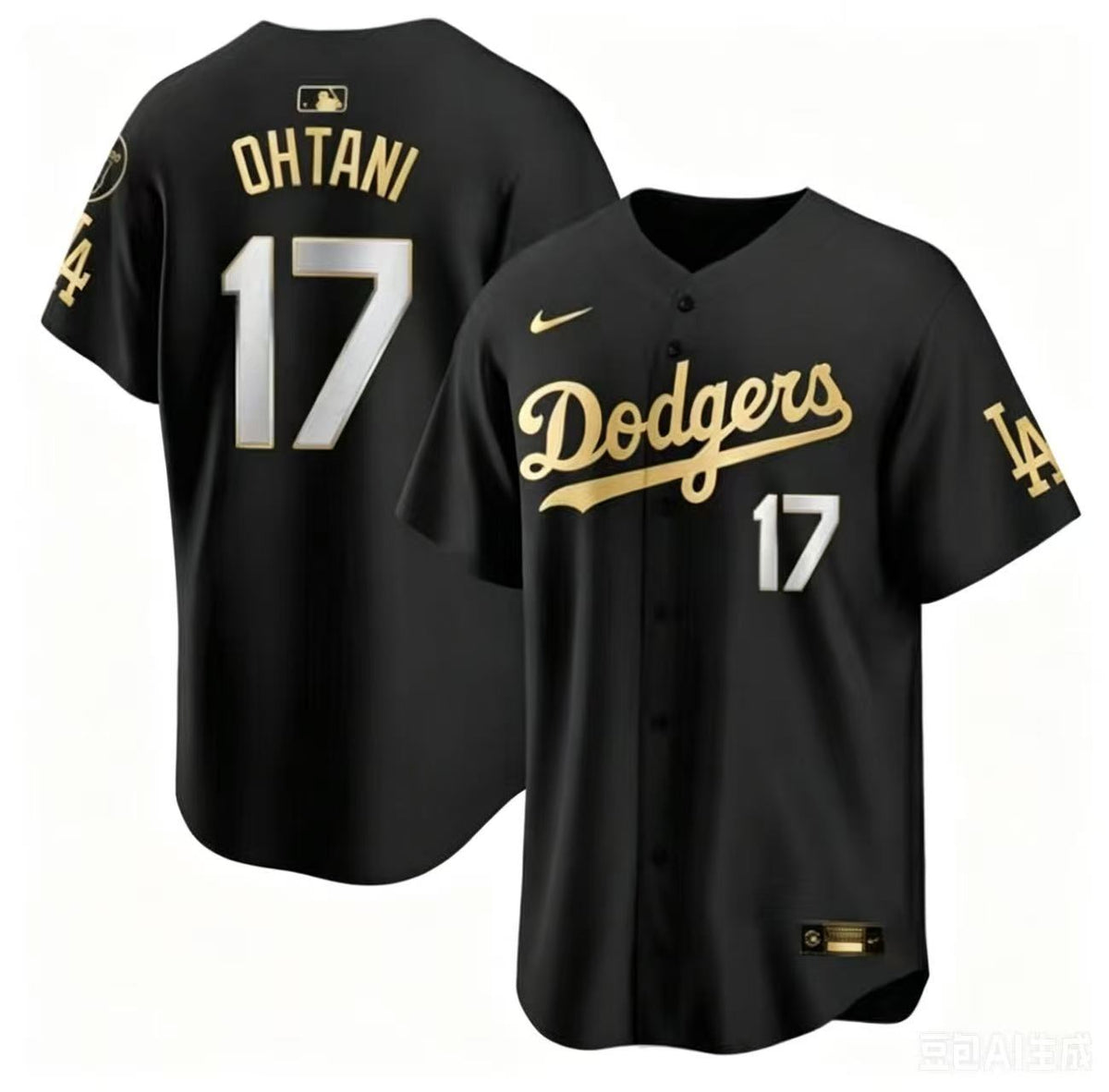 Ohtani #17 Dodgers Black Jersey - Gold Accent Stitched