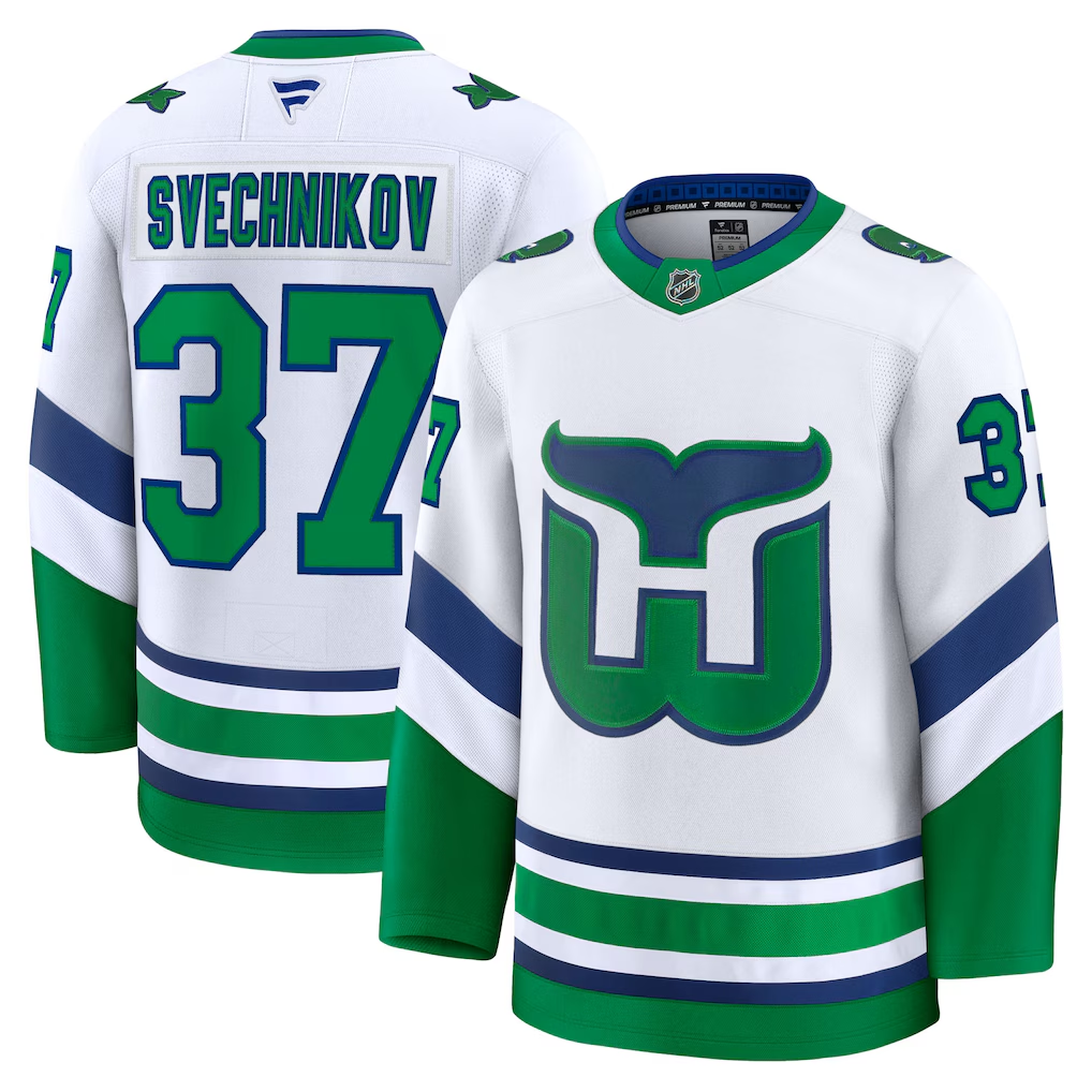 Men's Carolina Hurricanes Andrei Svechnikov #37 Fanatics White Throwback Premium Jersey