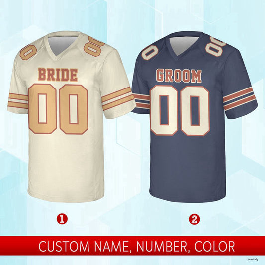 Personalized Bride and Groom Football Jerseys Custom Matching Couple Jerseys Shirts -