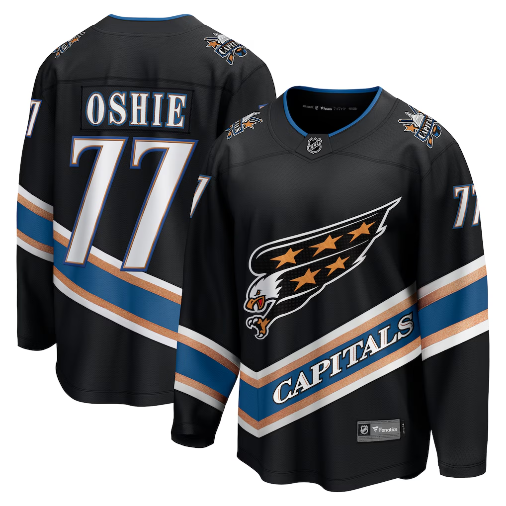 Men's Washington Capitals TJ Oshie #77 Fanatics Black 50th Anniversary Breakaway Jersey
