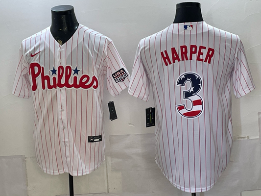 Men/Women/Youth Philadelphia Phillies Bryce Harper #3 baseball Jerseys USA flag version