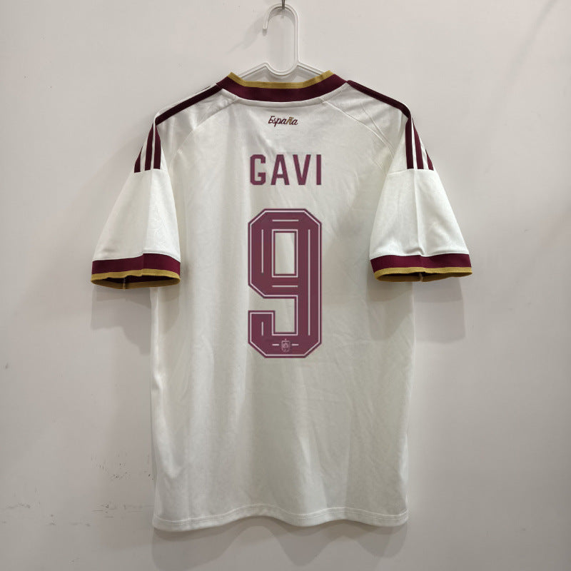 Spain Pale Yellow & Burgundy world cup Soccer Jersey | National Away Fan Match Shirt
