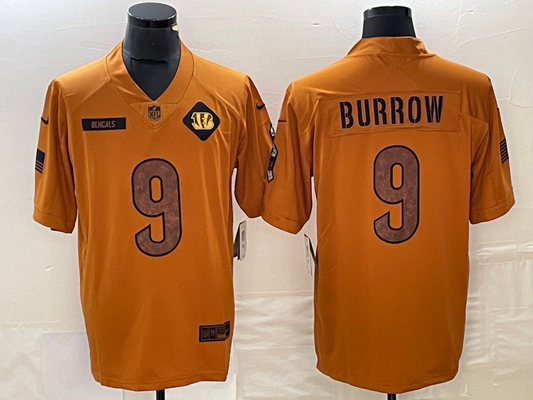 Cincinnati Bengals Joe Burrow NO.9 Salute To Service Football Jerseys
