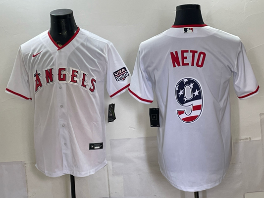 Men/Women/Youth Los Angeles Angels Zach Neto #9 baseball Jerseys US flag version