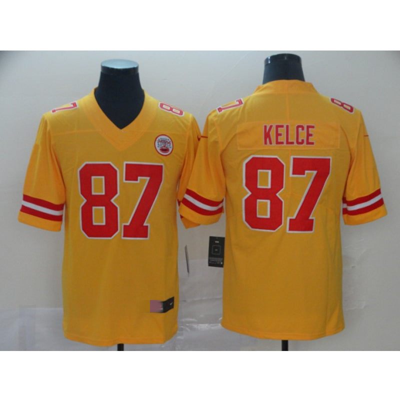 men/women/kids KC.Chiefs Kelce NO.87 Yellow Football Jersey