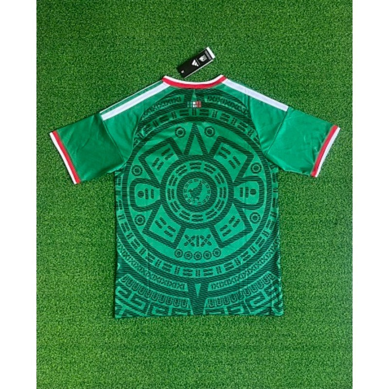 Mexico National Green Tribal Pattern Soccer Jersey, world cup Unisex Match Day Short Sleeve Uniform, Custom Name Number Sport Fan Tee