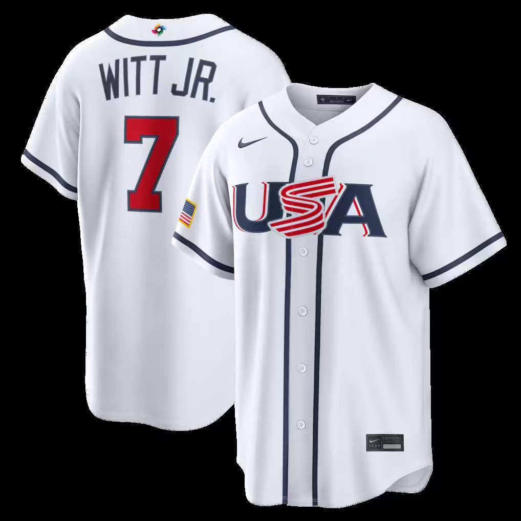 Bobby Witt Jr. #7 Team USA White 2026 USA 250 Patch Stitched Jersey