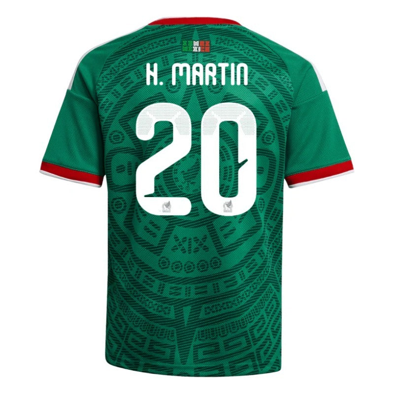 Mexico National Green Tribal Pattern Soccer Jersey, world cup Unisex Match Day Short Sleeve Uniform, Custom Name Number Sport Fan Tee