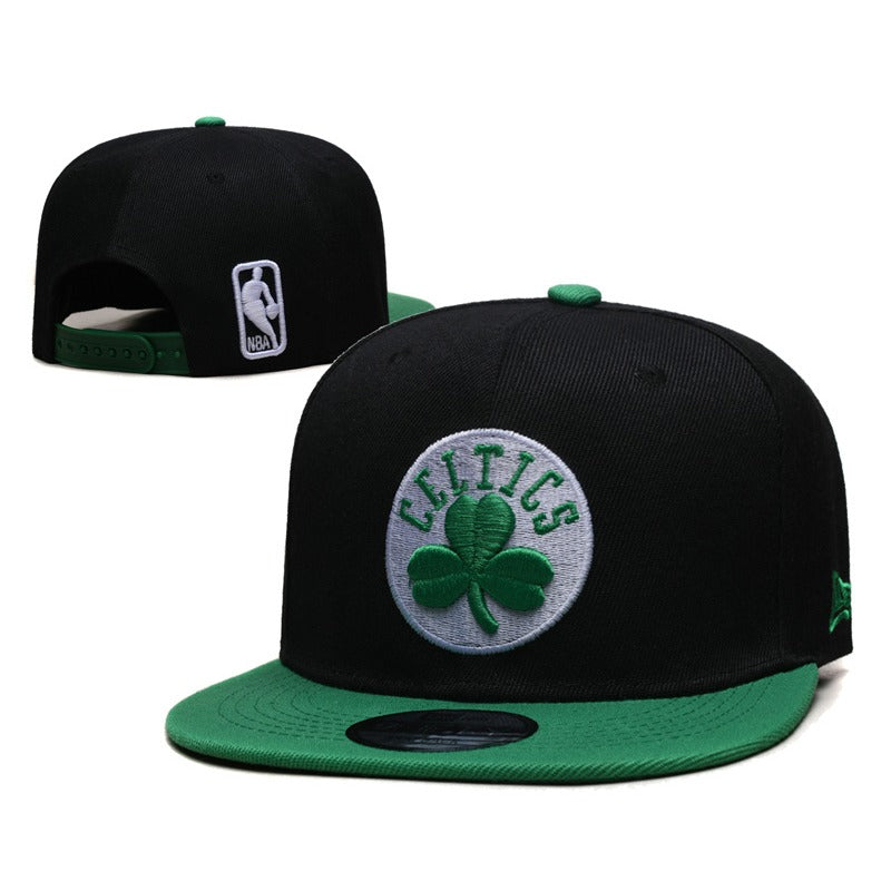 Boston City Basketball Clover Symbol Flat Brim Snapback Caps, Unisex Adjustable Game Day Headwear Green Black Teal Multi Color Hats