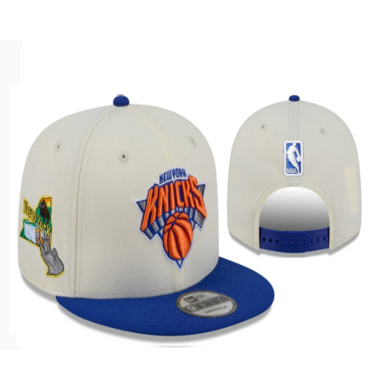 NYC City Basketball Flat Brim Snapback Caps, Adjustable Unisex Urban Game Day Headwear Orange Blue Two Tone & Solid Navy