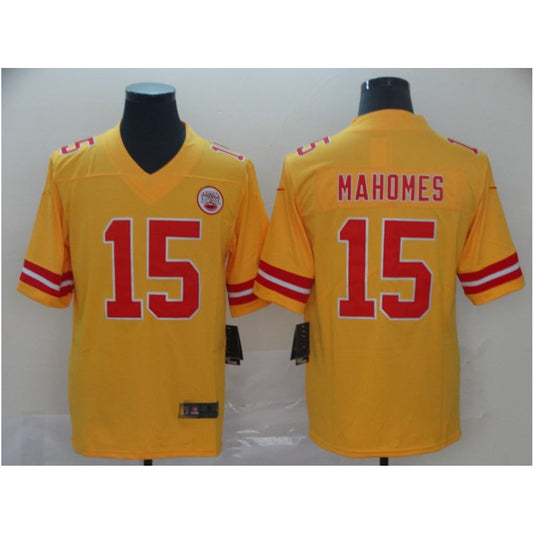 men/women/kids KC.Chiefs Mahomes NO.15 Yellow Football Jersey