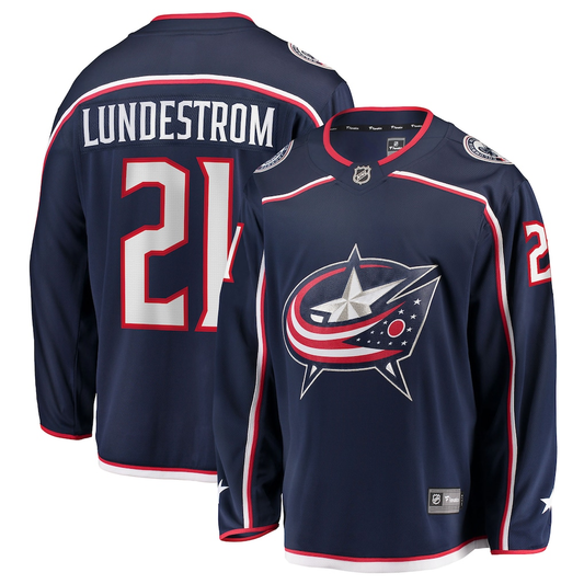 Men's Columbus Blue Jackets Isac Lundestrom #21 Fanatics Navy Home Breakaway Jersey