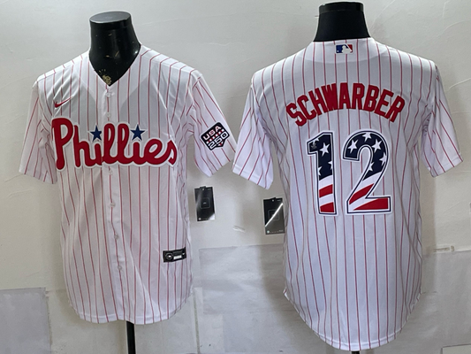 Men/Women/Youth Philadelphia Phillies Kyle Schwarber #12 baseball Jerseys USA flag version