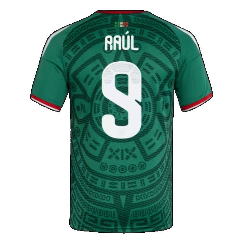 Mexico National Green Tribal Pattern Soccer Jersey, world cup Unisex Match Day Short Sleeve Uniform, Custom Name Number Sport Fan Tee