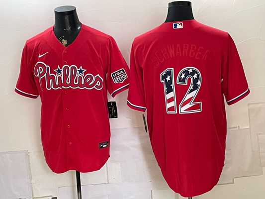 Men/Women/Youth Philadelphia Phillies Kyle Schwarber #12 baseball Jerseys red USA flag version