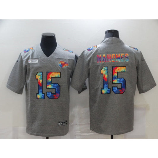 men/women/kids KC.Chiefs Mahomes NO.15 Grey Football Jersey