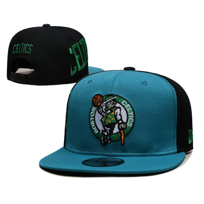 Boston City Basketball Clover Symbol Flat Brim Snapback Caps, Unisex Adjustable Game Day Headwear Green Black Teal Multi Color Hats