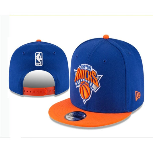 NYC City Basketball Flat Brim Snapback Caps, Adjustable Unisex Urban Game Day Headwear Orange Blue Two Tone & Solid Navy