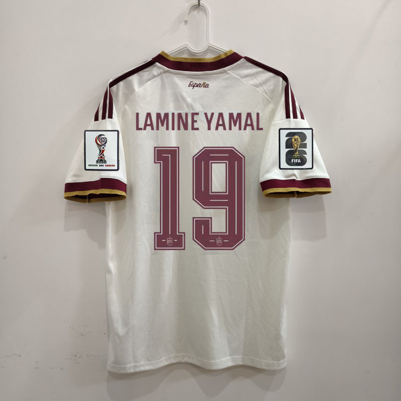 Spain Pale Yellow & Burgundy world cup Soccer Jersey | National Away Fan Match Shirt