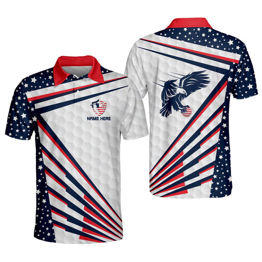 Personalized Custom Name Team American Flag Egle Casual Polo Shirt Golf Shirt -