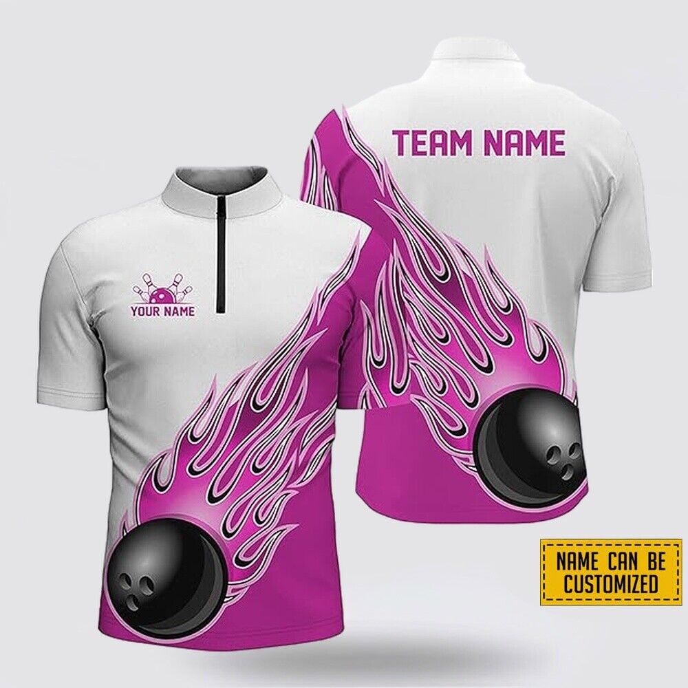 Custom name and team name Pink bowling print bowling jersey shirt -