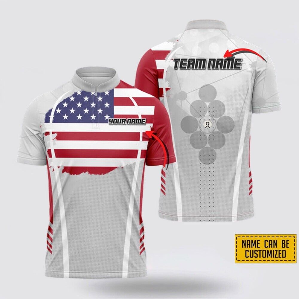 Custom name and team billiard flag pattern billiard jersey shirt -