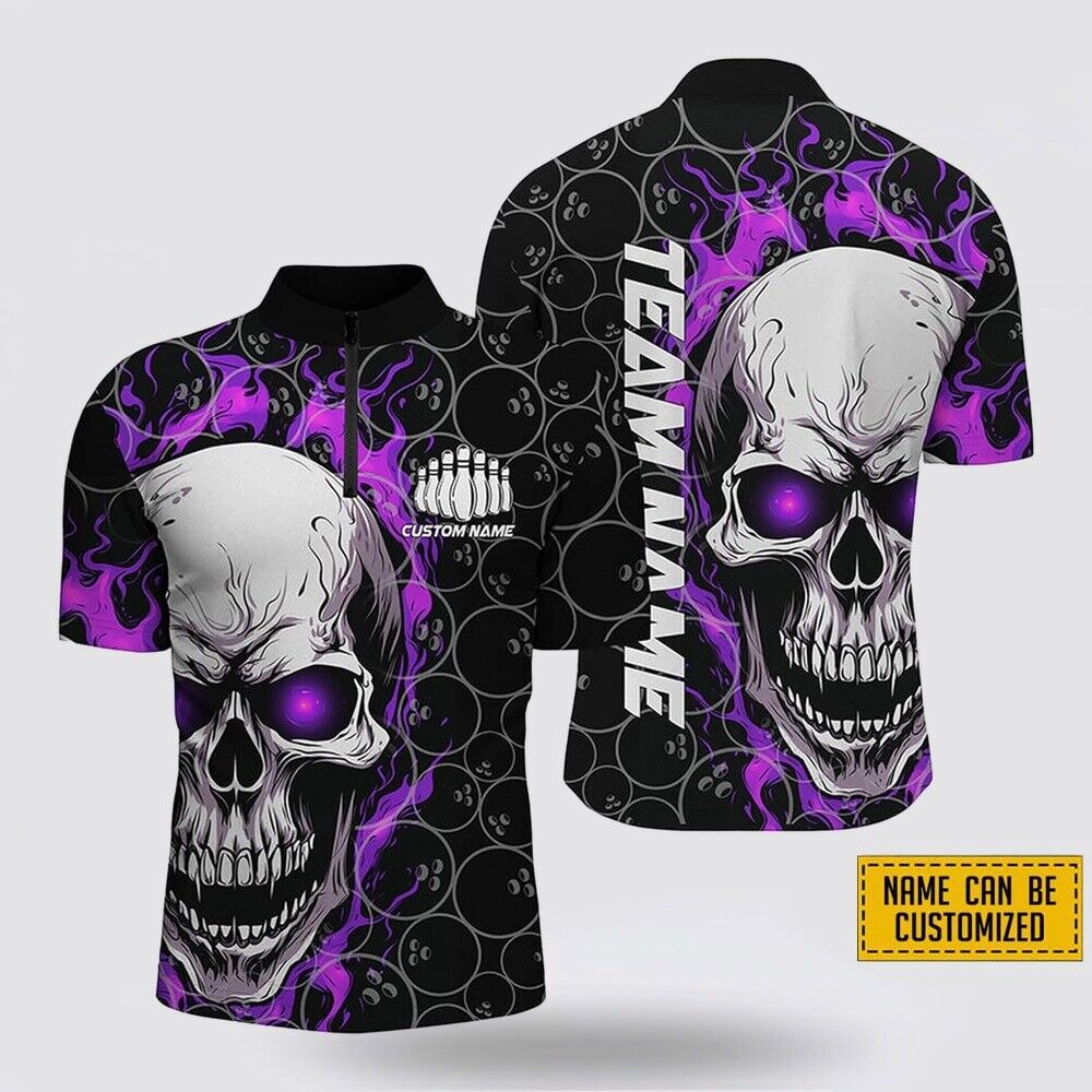 Custom Name and Team Name Purple Skull Bowling 3D Full Print Bowling Jerseys -