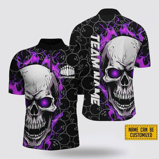 Custom Name and Team Name Purple Skull Bowling 3D Full Print Bowling Jerseys -