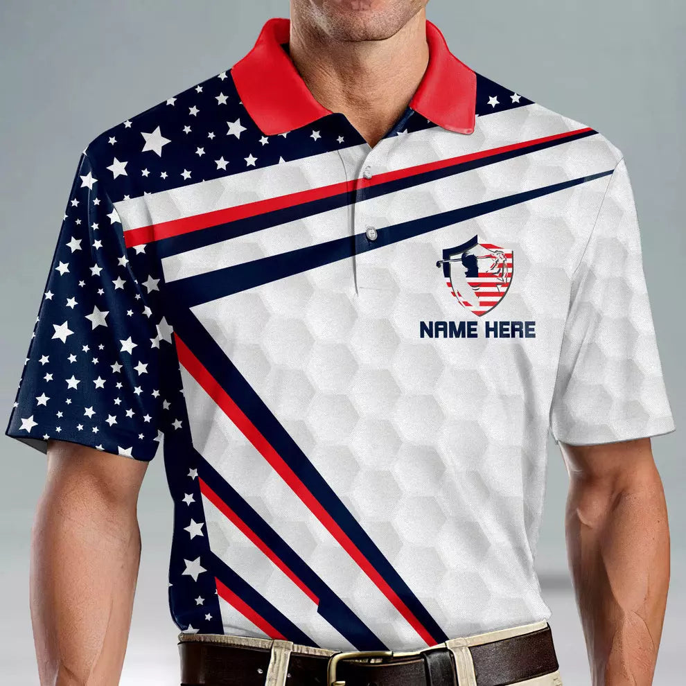 Personalized Custom Name Team American Flag Egle Casual Polo Shirt Golf Shirt -