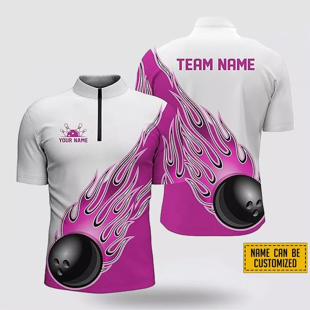Custom name and team name Pink bowling print bowling jersey shirt -