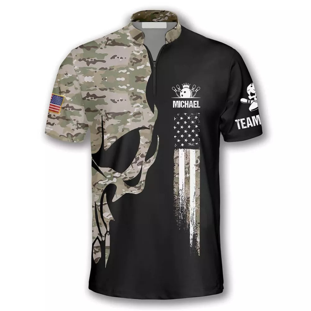 Custom name Skull camouflage bowling jersey shirt Teewindy-