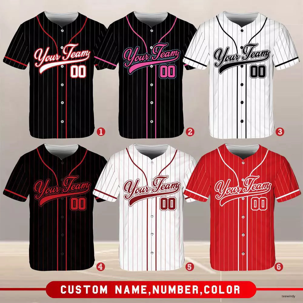 Custom Team Name Number Pinstripe Baseball Jerseys Unisex Striped Baseball Jerseys -
