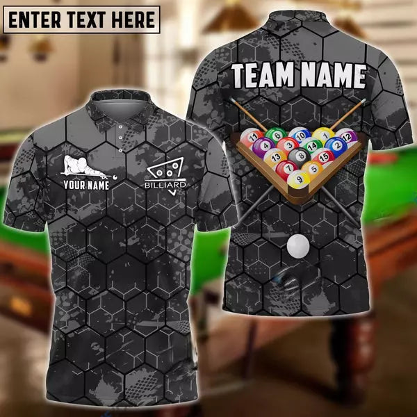 Custom Name, Team, Billiards 8 Grunge Hexagon Unisex, Men's Polo Shirt, Free SHI-