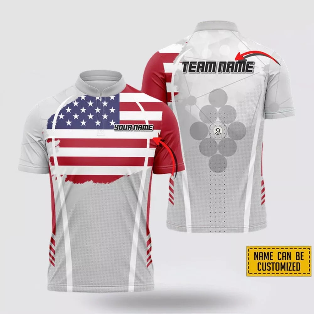 Custom name and team billiard flag pattern billiard jersey shirt -