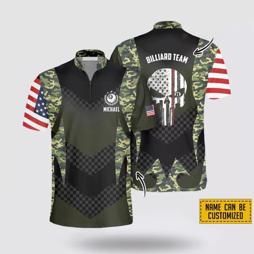 Custom Name Team Skull Camouflage Flag Billiards Jerseys Men's and Women's Shirts -
