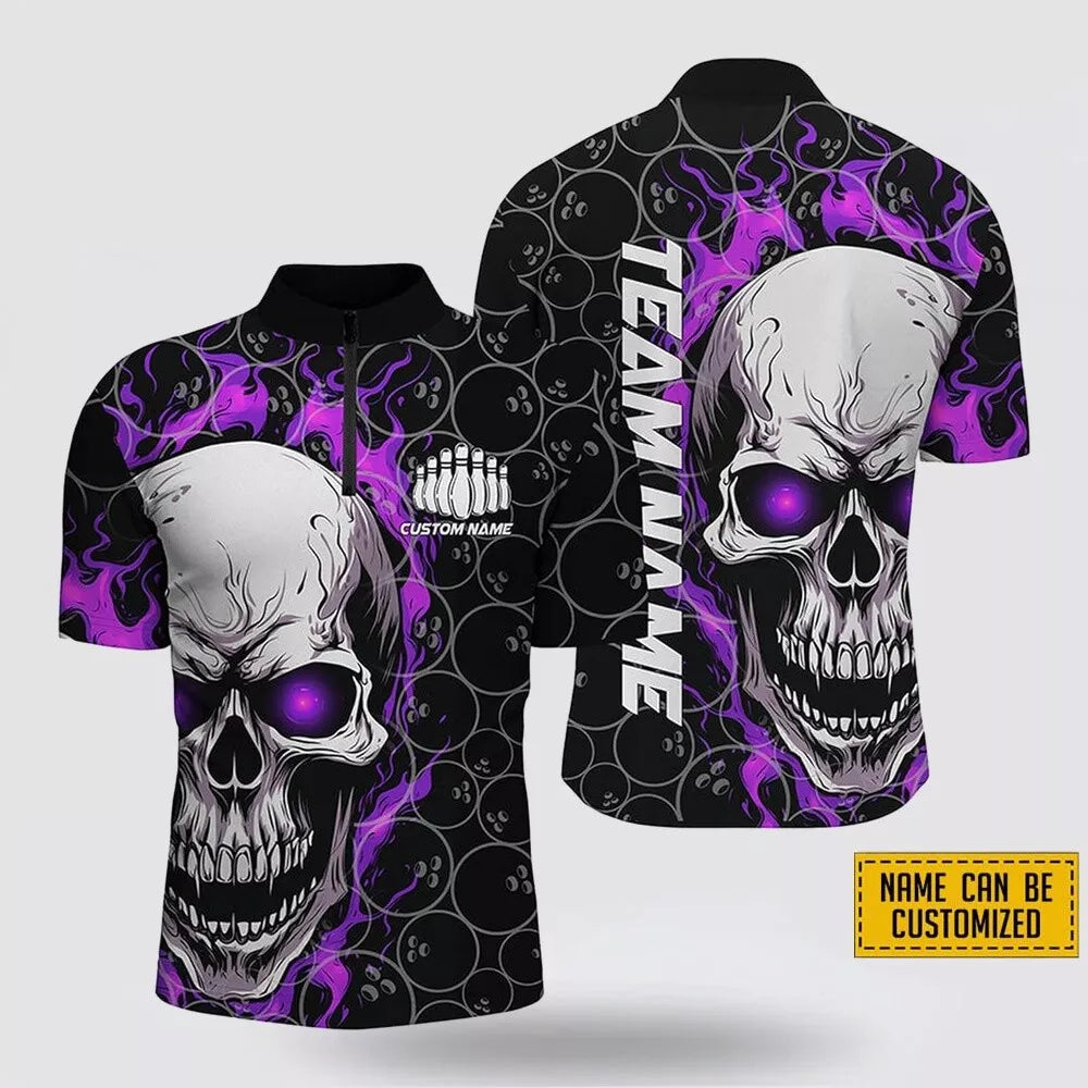 Custom Name and Team Name Purple Skull Bowling 3D Full Print Bowling Jerseys -