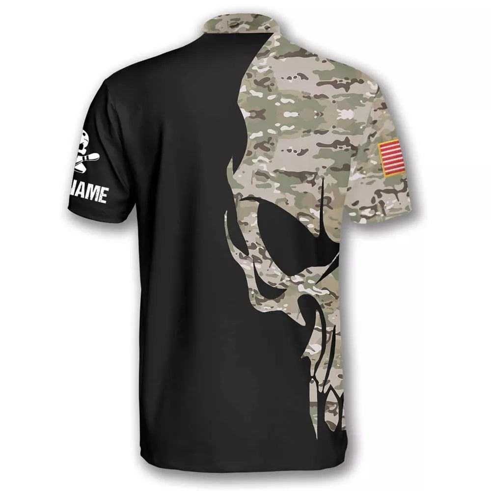 Custom name Skull camouflage bowling jersey shirt Teewindy-