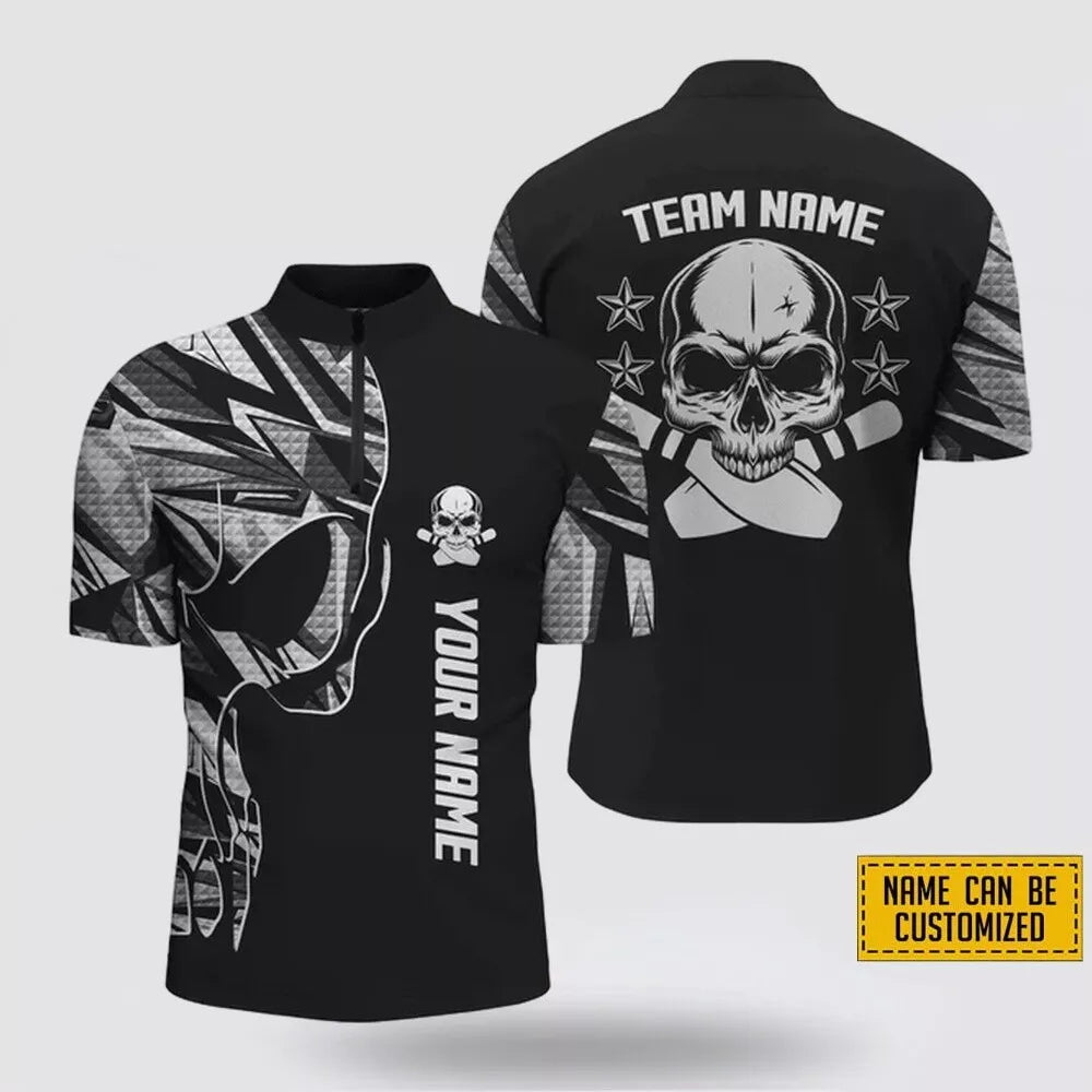 Customized name, bowling skull, bowling jersey, shirt - bowler gift -