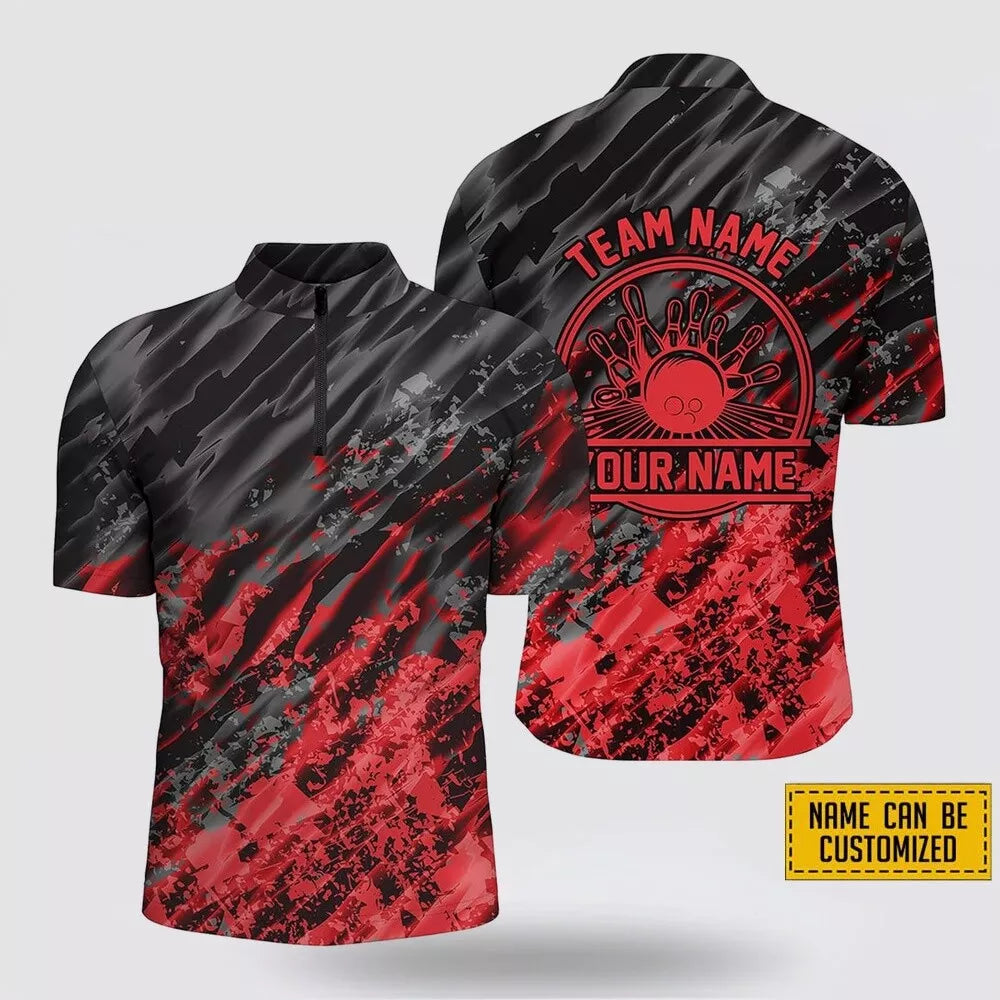 Custom Name and Team Name Red Bowling 3D Full Print Bowling Jersey Shirt -