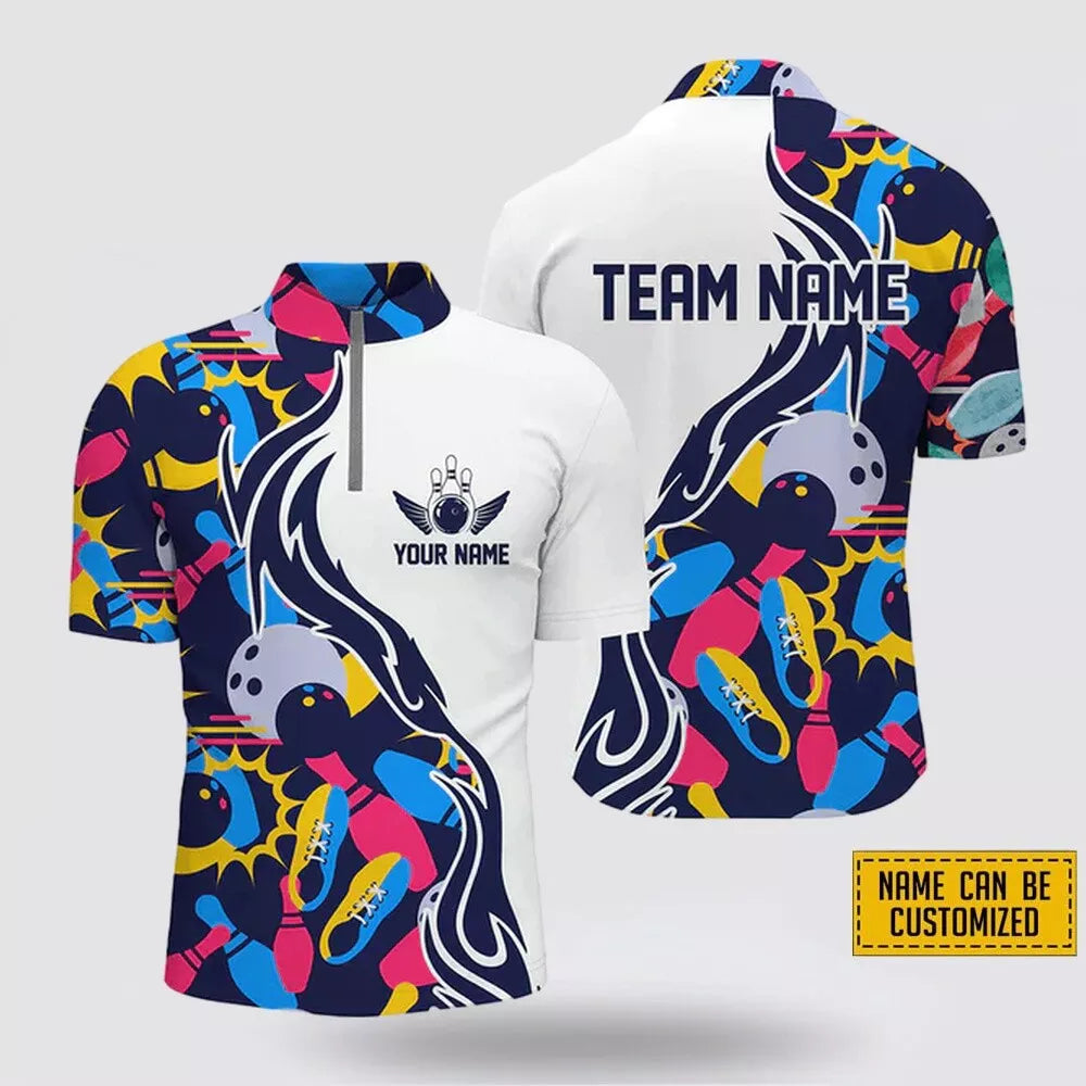 Custom Name Bowling Colorful Pattern Bowling Jerseys Shirts Unisex Mother's Day Gifts -